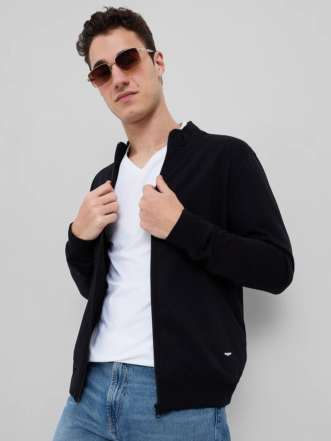 Park Avenue Men Black Solid Slim Fit Cotton Blend Sweatshirt - Image 6