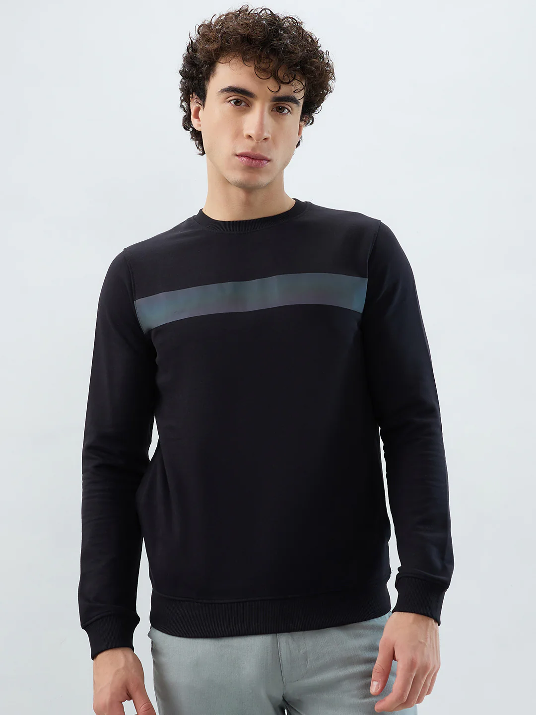 Park Avenue Men Black Solid Slim Fit Cotton Blend Sweatshirt