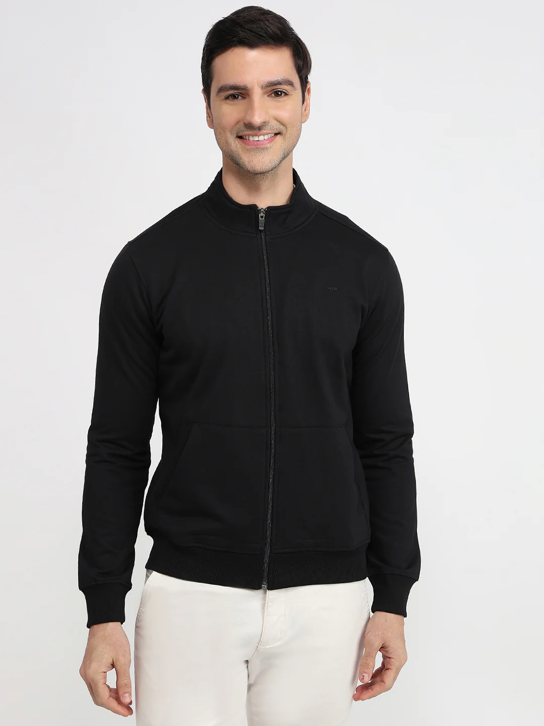 Park Avenue Men Black Solid Slim Fit Cotton Blend Sweatshirt