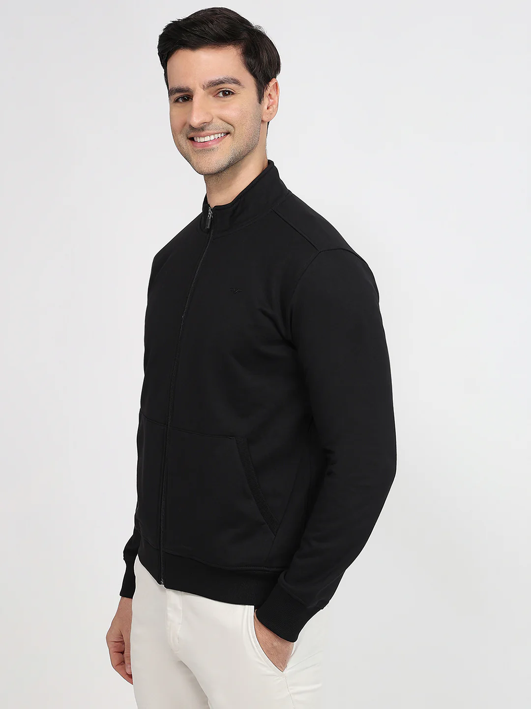 Park Avenue Men Black Solid Slim Fit Cotton Blend Sweatshirt - Image 2
