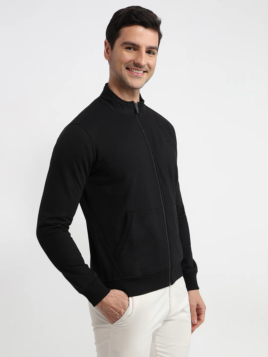 Park Avenue Men Black Solid Slim Fit Cotton Blend Sweatshirt - Image 3