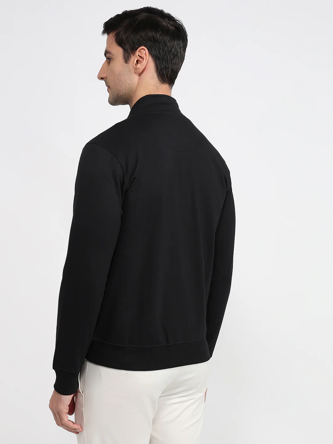 Park Avenue Men Black Solid Slim Fit Cotton Blend Sweatshirt - Image 4