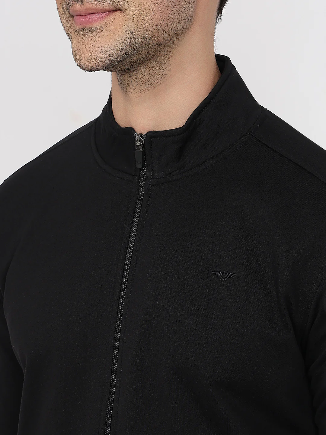 Park Avenue Men Black Solid Slim Fit Cotton Blend Sweatshirt - Image 6