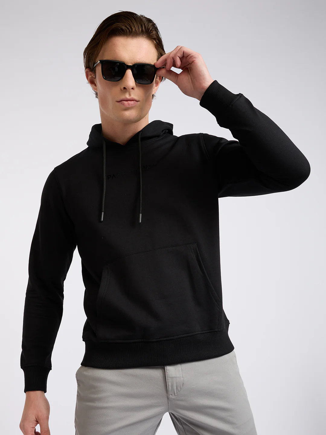 Park Avenue Men Black Solid Slim Fit Cotton Blend Sweatshirt - Image 7