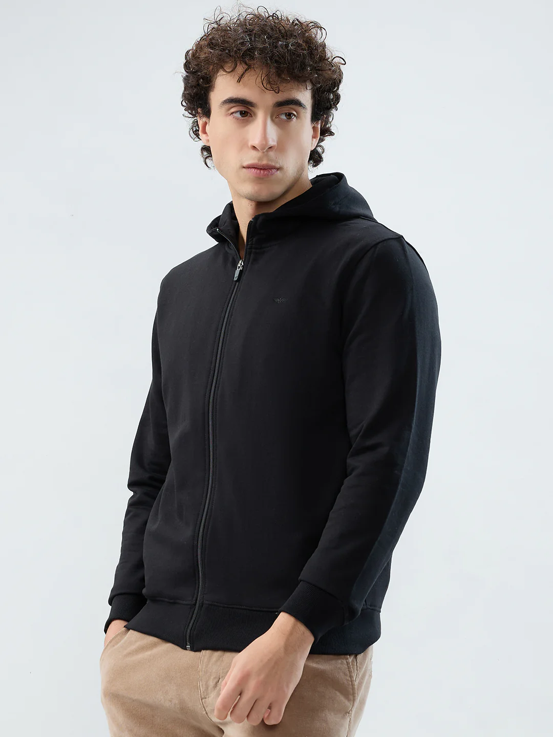 Park Avenue Men Black Solid Slim Fit Cotton Blend Sweatshirt - Image 3