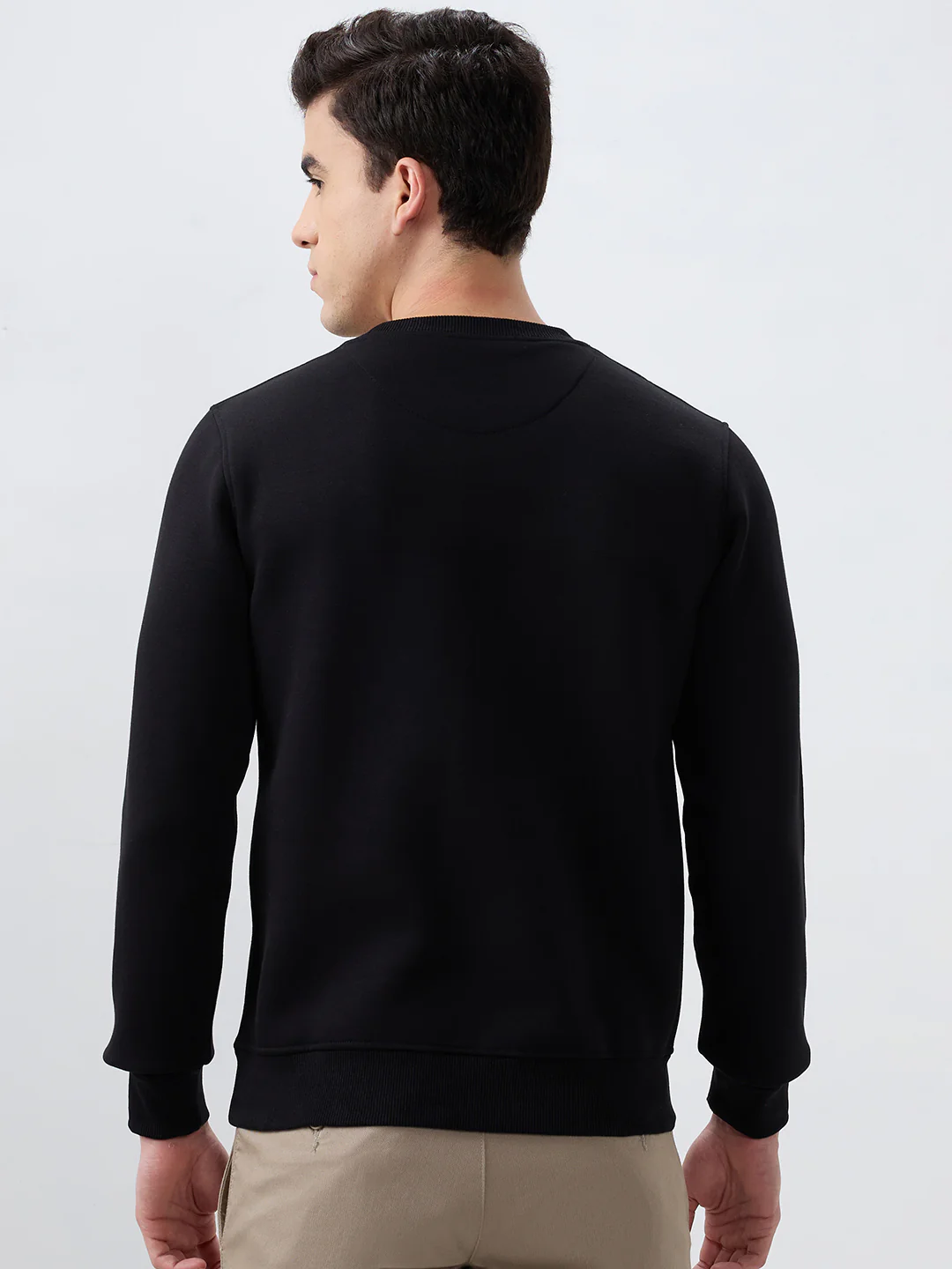 Park Avenue Men Black Solid Slim Fit Cotton Blend Sweatshirt - Image 4