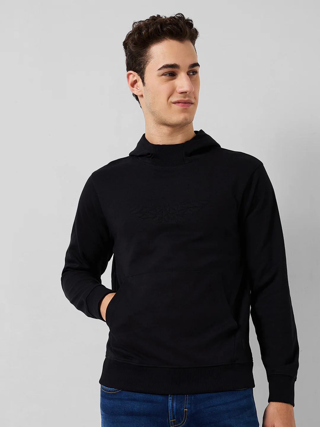 Park Avenue Men Black Solid Slim Fit Cotton Blend Sweatshirt