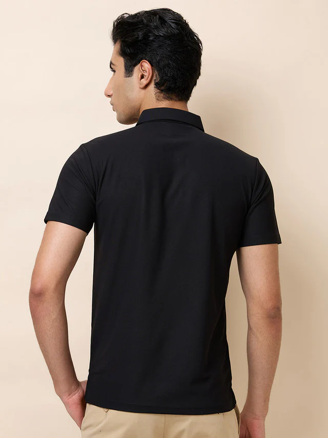 Park Avenue Men Black Solid Slim Fit Cotton Blend T-Shirt - Image 3