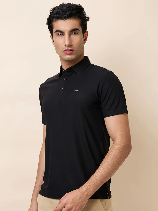 Park Avenue Men Black Solid Slim Fit Cotton Blend T-Shirt - Image 4