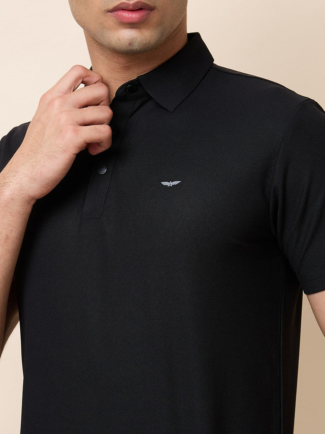Park Avenue Men Black Solid Slim Fit Cotton Blend T-Shirt - Image 5