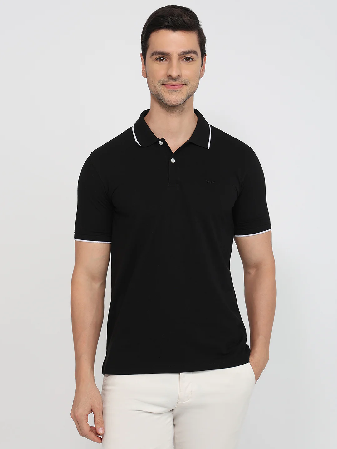 Park Avenue Men Black Solid Slim Fit Cotton Blend T-Shirt