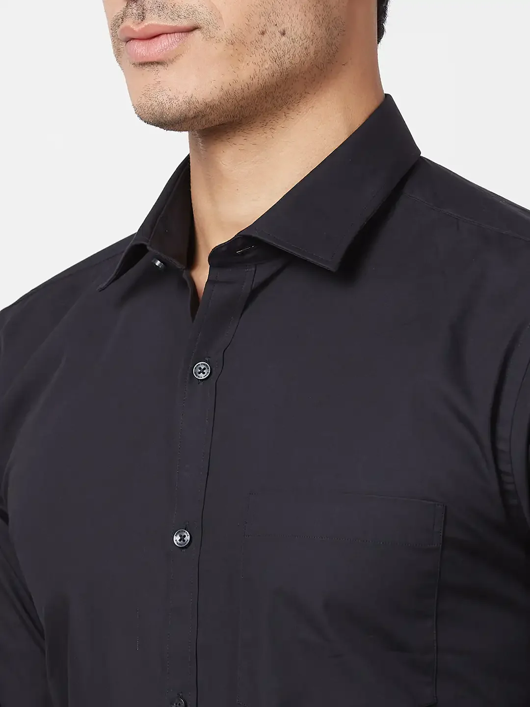 Park Avenue Men Black Solid Slim Fit Cotton Cutaway Collar Shirt - Image 6
