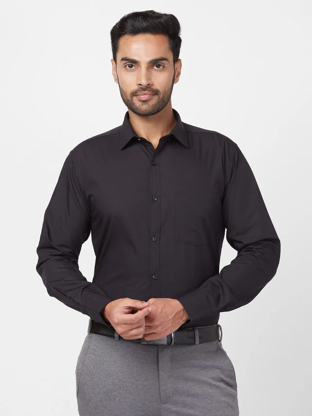 Park Avenue Men Black Solid Slim Fit Cotton Shirt