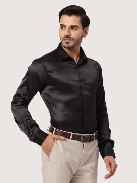 Park Avenue Men Black Solid Slim Fit Polyester Blend Formal Shirts - Image 2