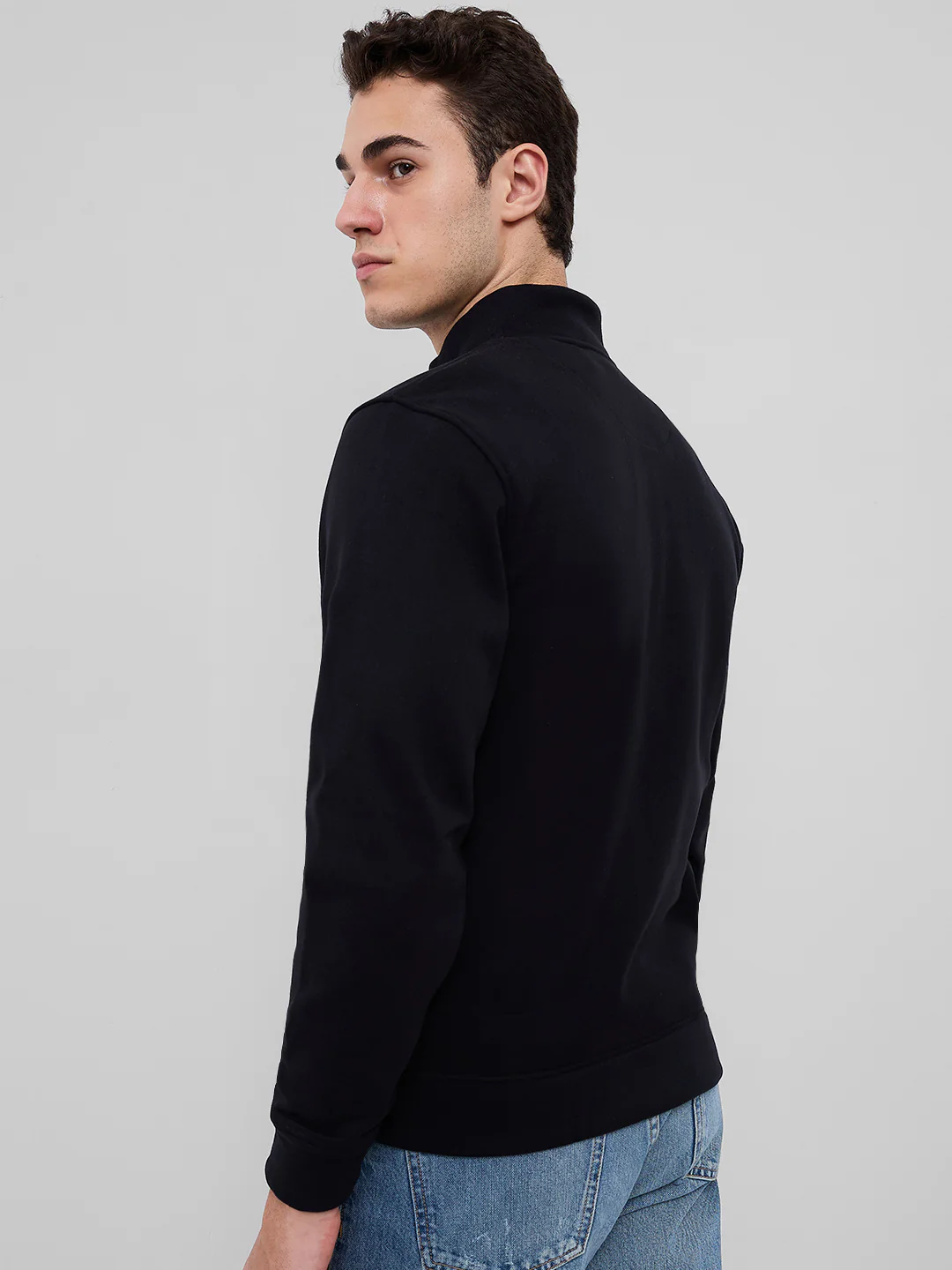 Park Avenue Men Black Solid Slim Fit Polyester Blend Sweatshirt - Image 3
