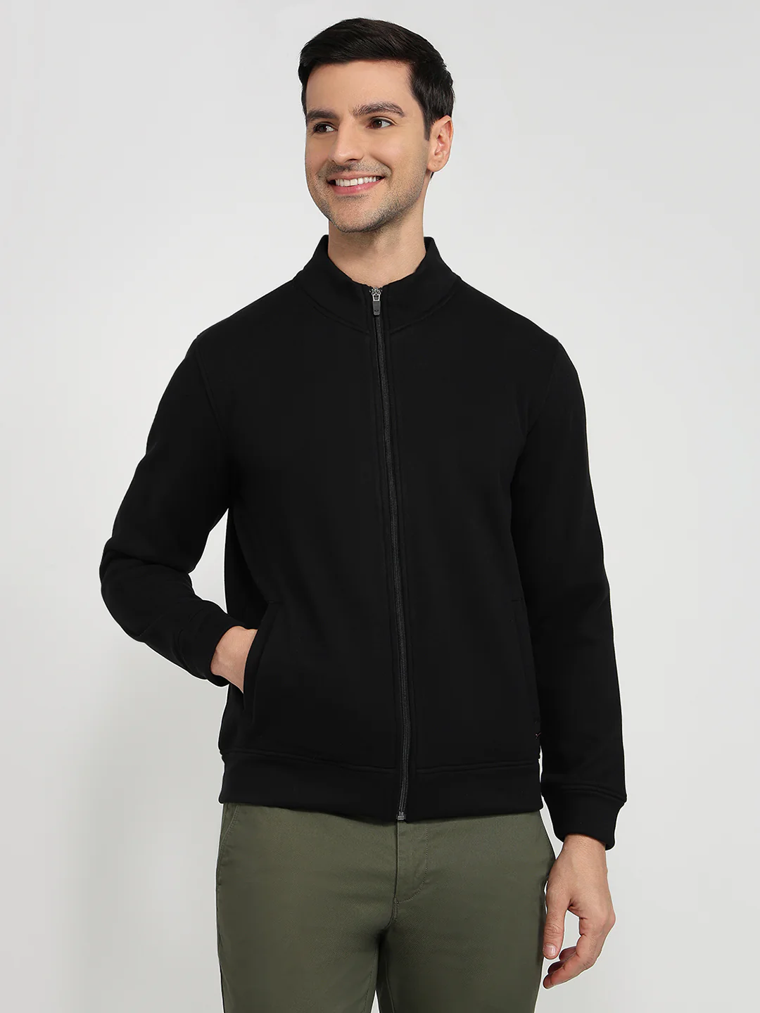 Park Avenue Men Black Solid Slim Fit Polyester Blend Sweatshirt