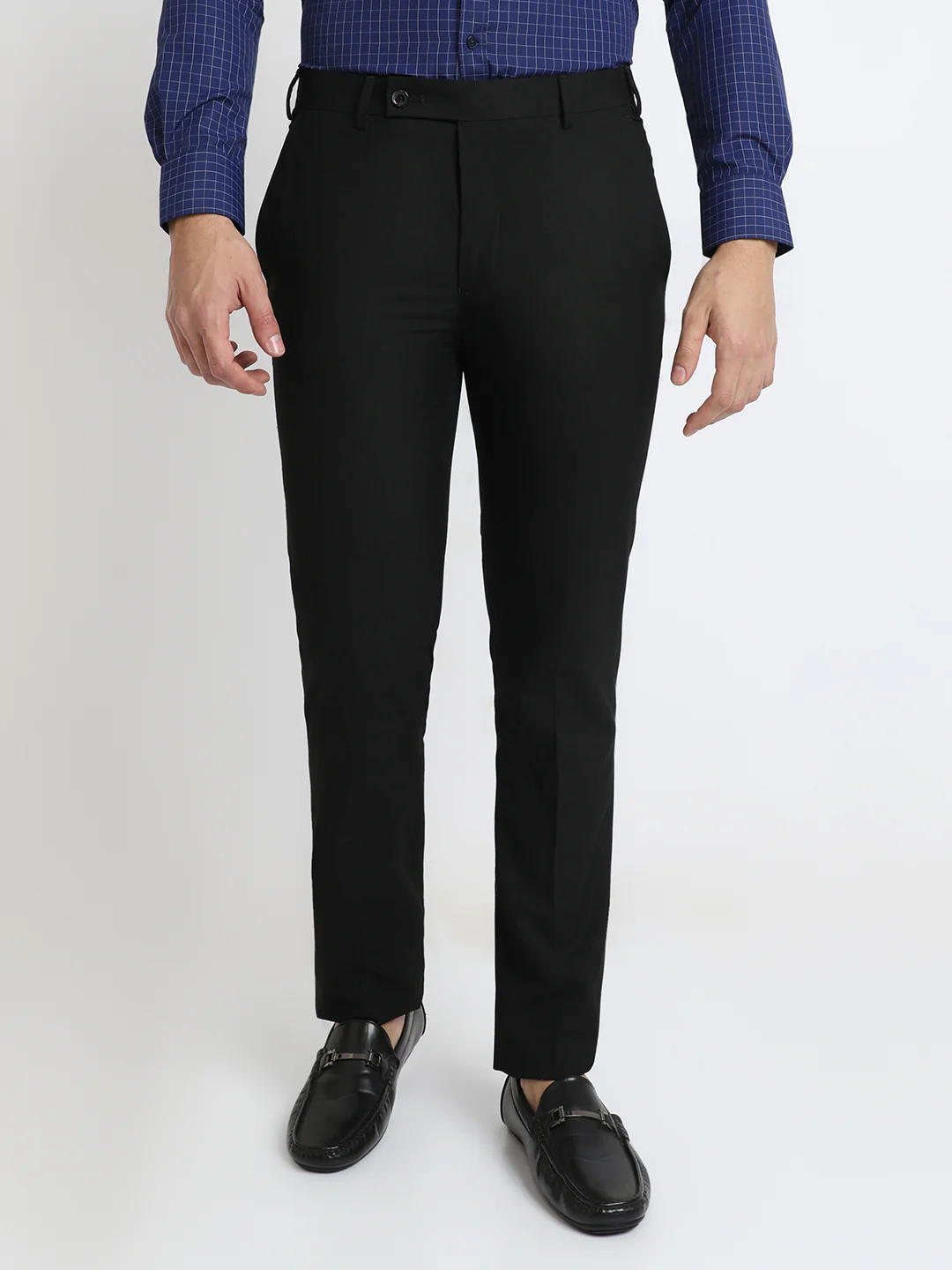 Park Avenue Men Black Solid Slim Fit Polyester Blend Trouser