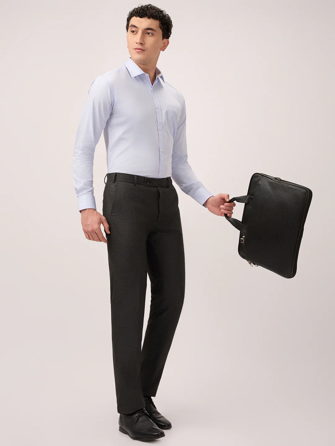 Park Avenue Men Black Solid Slim Fit Polyester Blend Trouser - Image 6