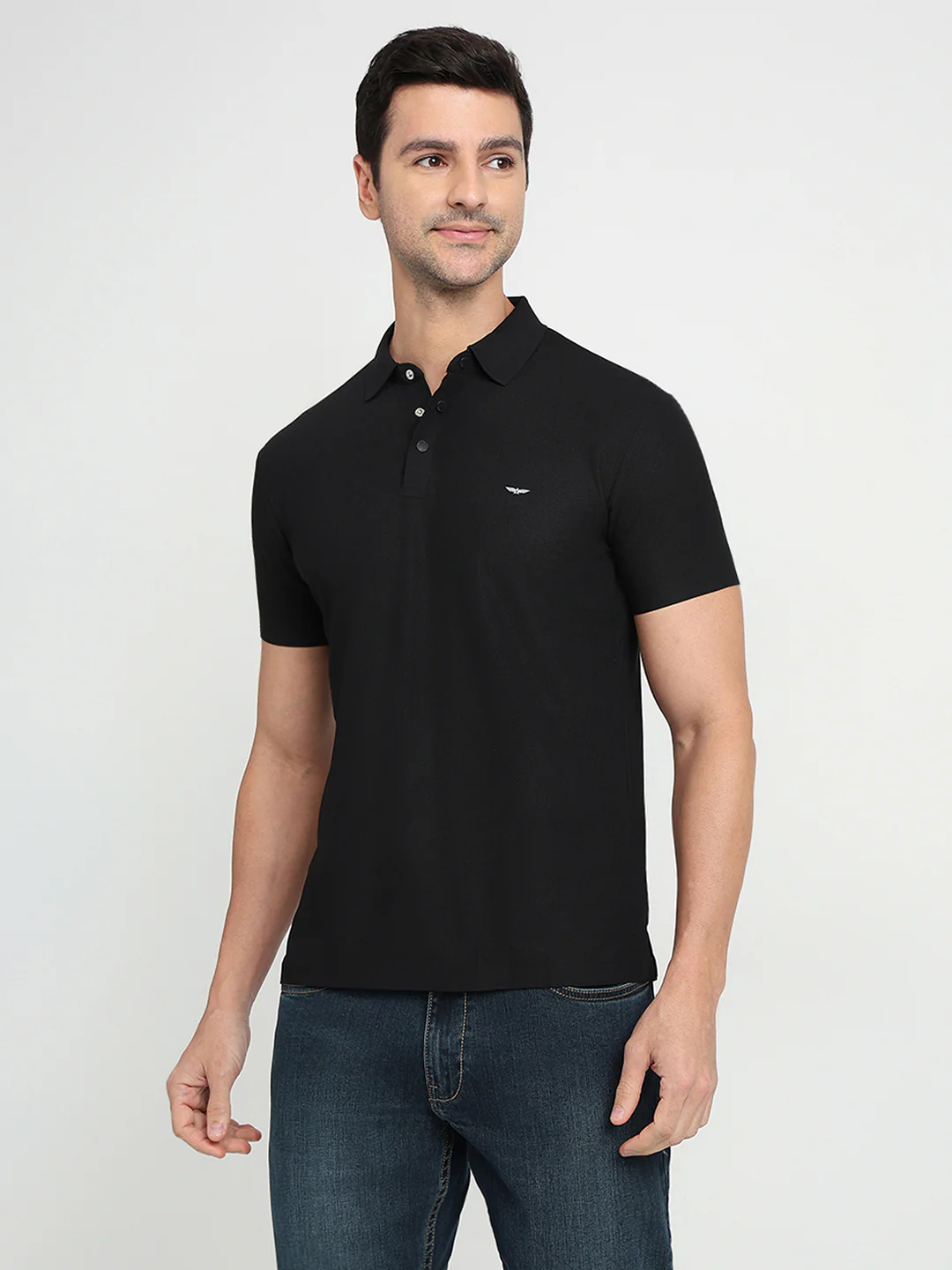 Park Avenue Men Black Solid Slim Fit Polyester Half Sleeve T-Shirt