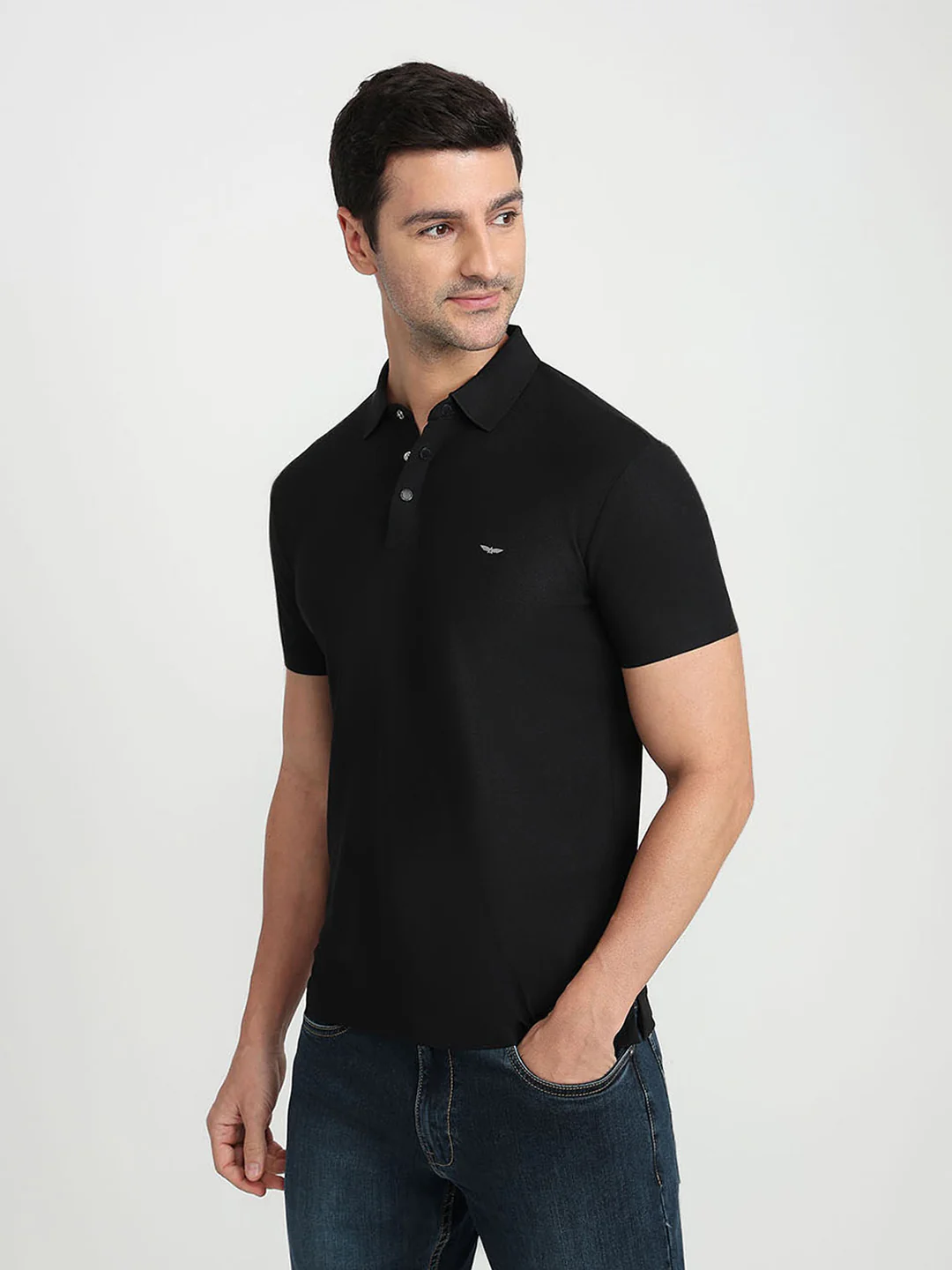 Park Avenue Men Black Solid Slim Fit Polyester Half Sleeve T-Shirt - Image 2
