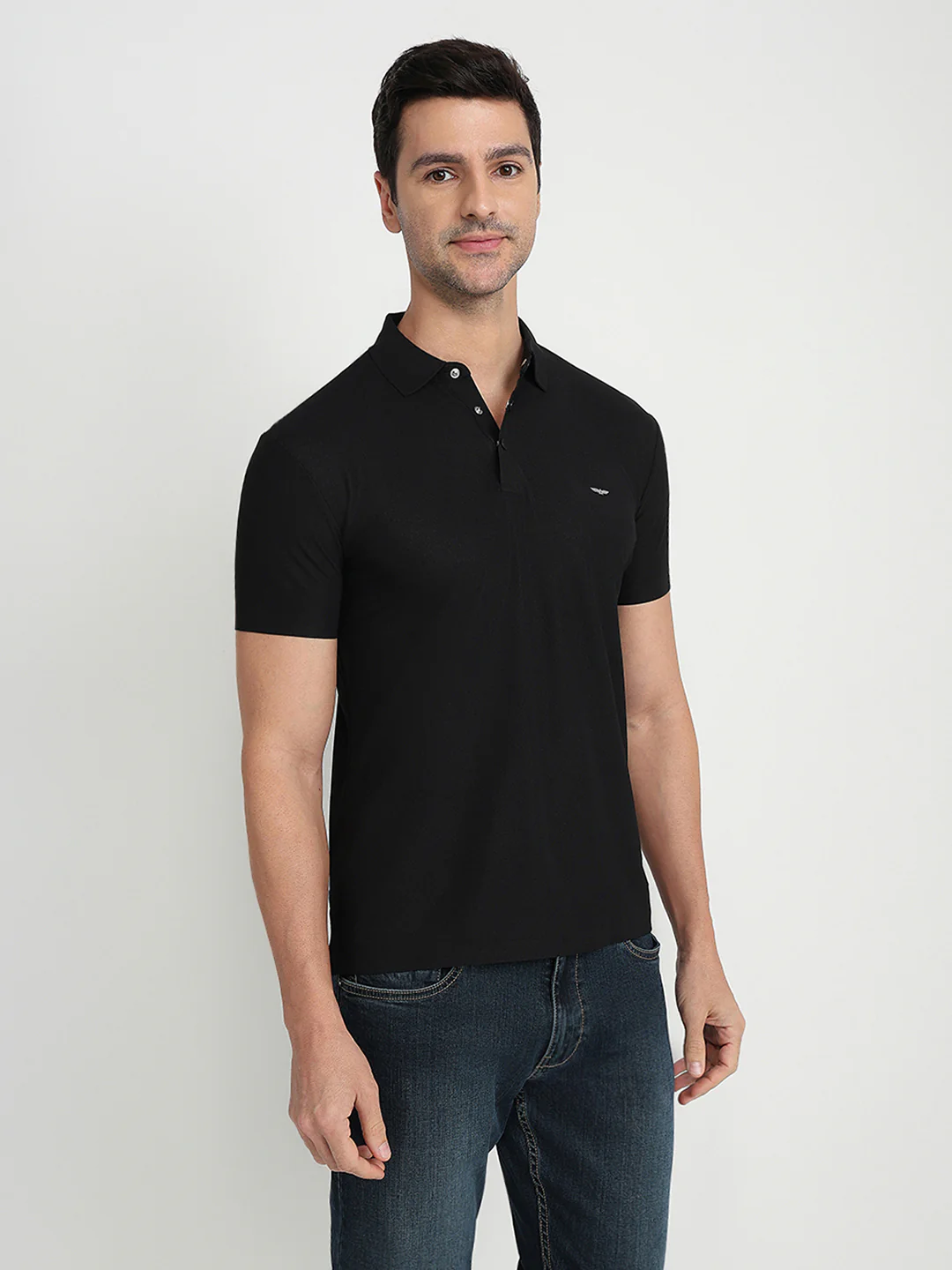 Park Avenue Men Black Solid Slim Fit Polyester Half Sleeve T-Shirt - Image 3