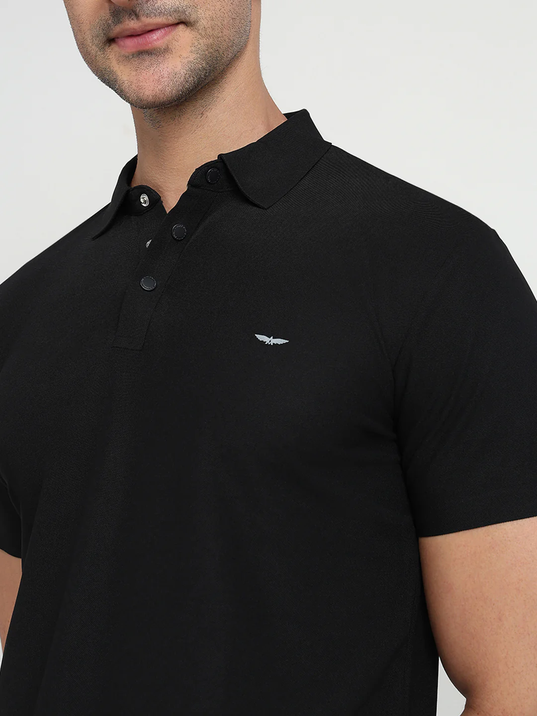 Park Avenue Men Black Solid Slim Fit Polyester Half Sleeve T-Shirt - Image 6