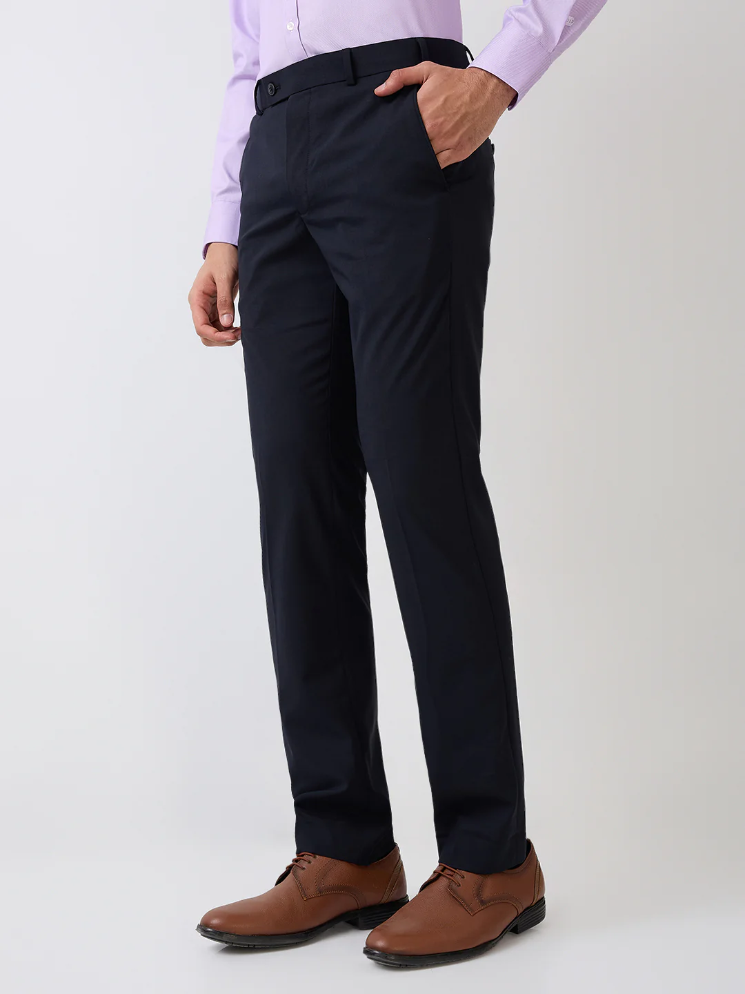 Park Avenue Men Black Solid Slim Fit Wool Blend Trouser - Image 2