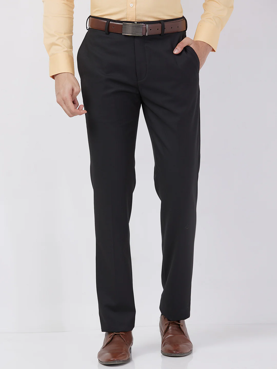 Park Avenue Men Black Solid Smart Fit Polyester Blend Trouser