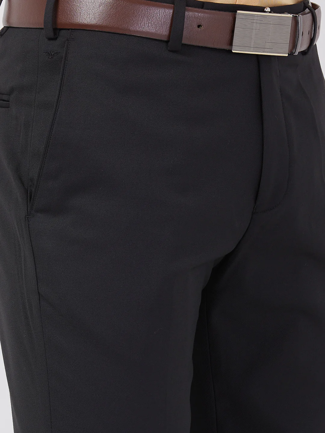 Park Avenue Men Black Solid Smart Fit Polyester Blend Trouser - Image 6