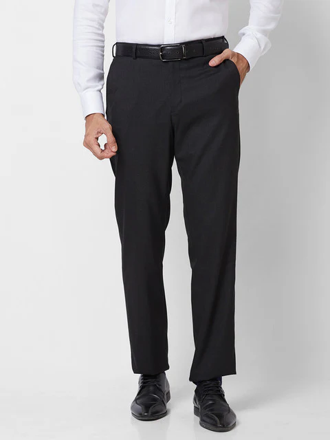 Park Avenue Men Black Solid Smart Fit Polyester Blend Trouser