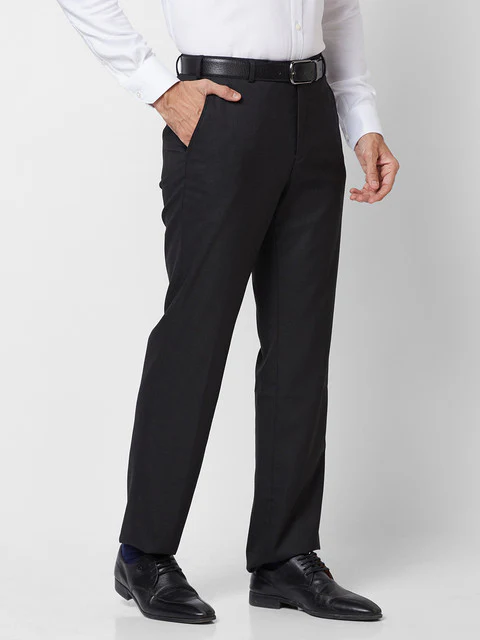 Park Avenue Men Black Solid Smart Fit Polyester Blend Trouser - Image 2