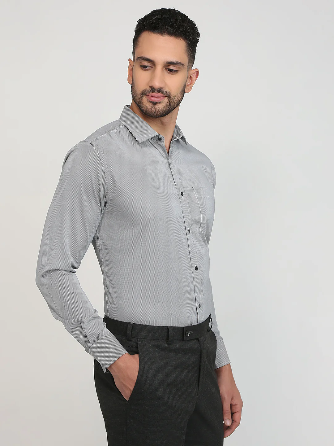 Park Avenue Men Black Stripe Slim Fit Cotton Blend Formal Shirt - Image 3