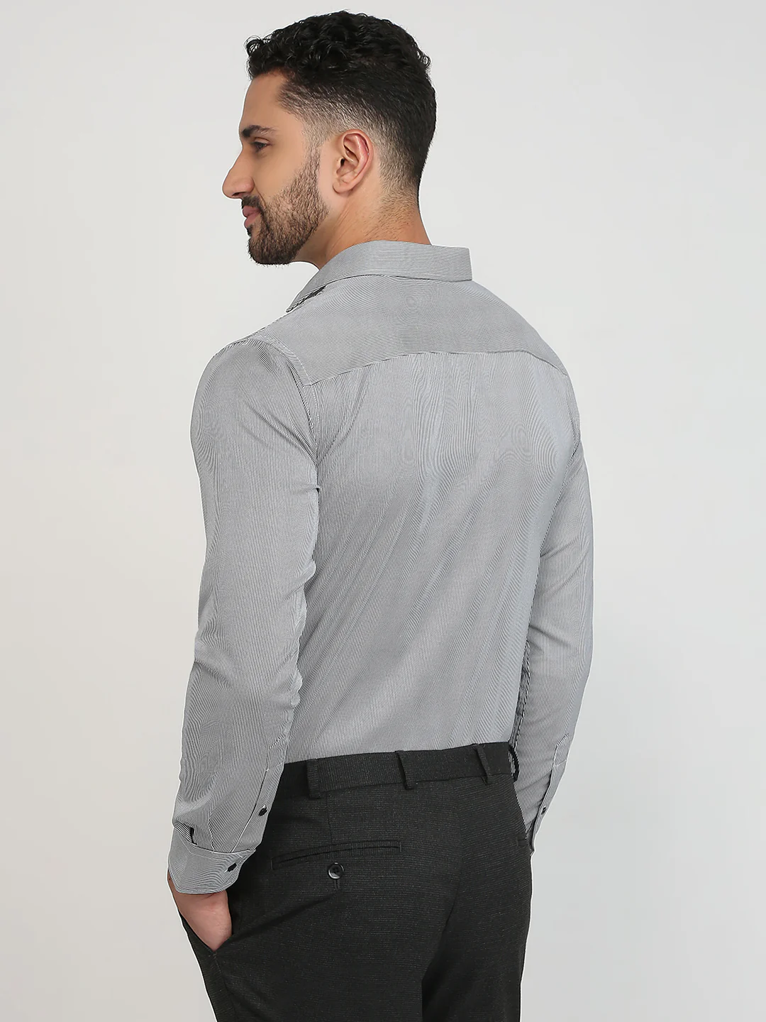 Park Avenue Men Black Stripe Slim Fit Cotton Blend Formal Shirt - Image 4