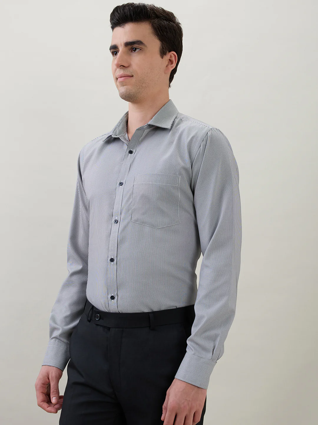 Park Avenue Men Black Stripe Slim Fit Cotton Blend Formal Shirt - Image 3