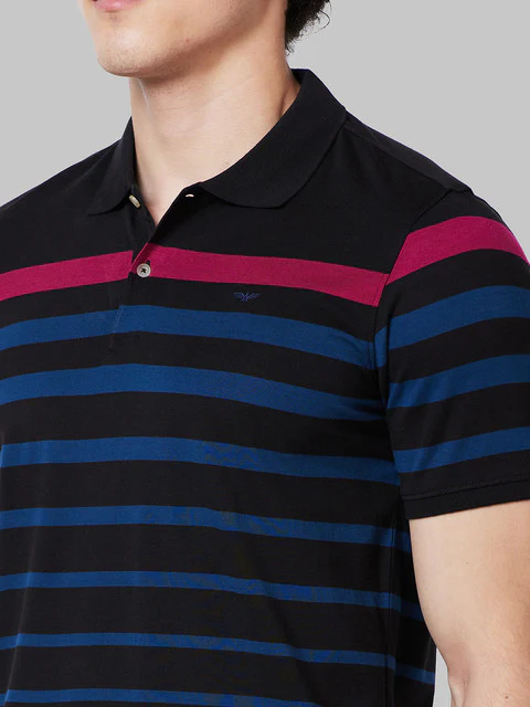 Park Avenue Men Black Stripe Slim Fit Cotton Blend T-Shirt - Image 6