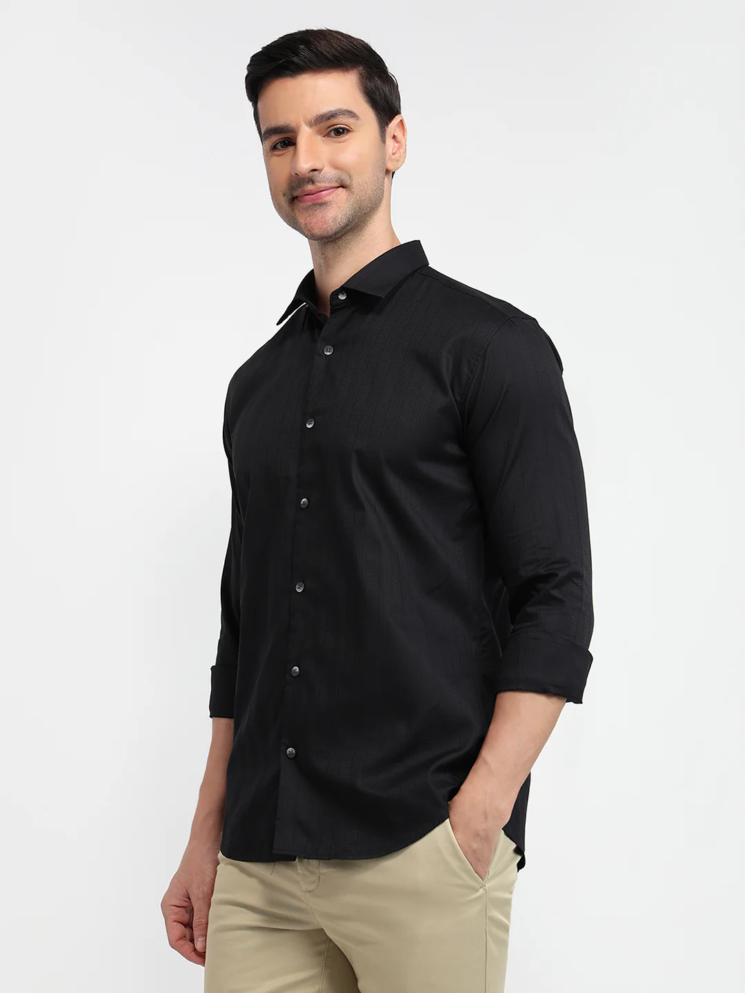Park Avenue Men Black Stripe Slim Fit Cotton Shirt - Image 2