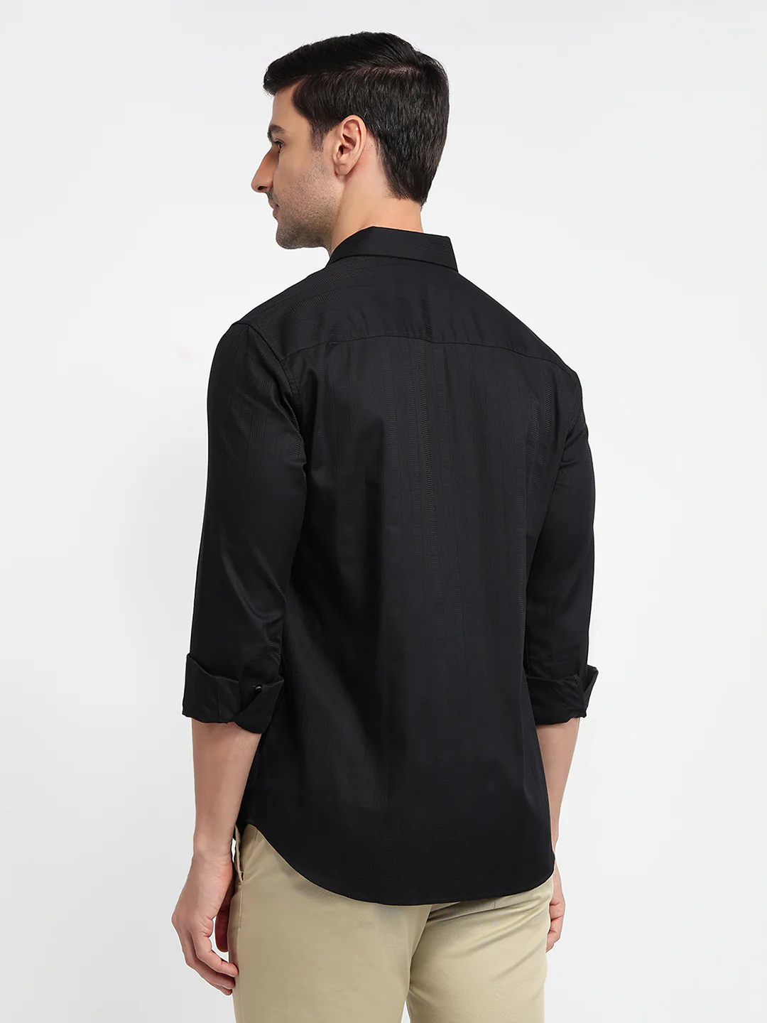 Park Avenue Men Black Stripe Slim Fit Cotton Shirt - Image 4