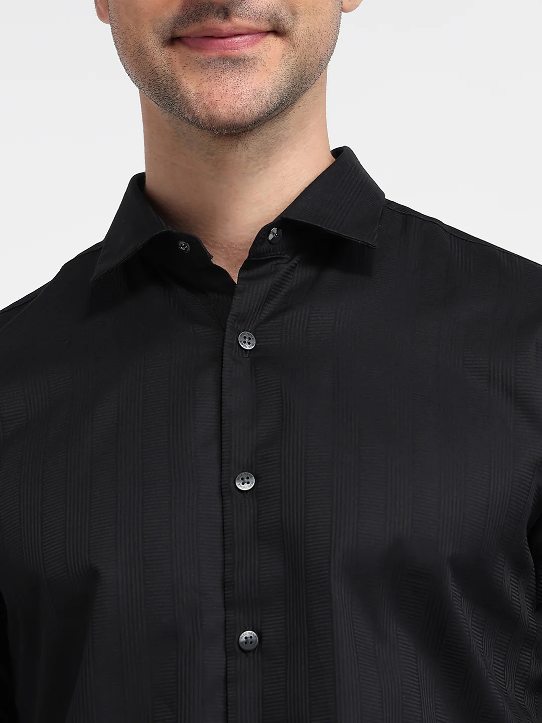 Park Avenue Men Black Stripe Slim Fit Cotton Shirt - Image 6