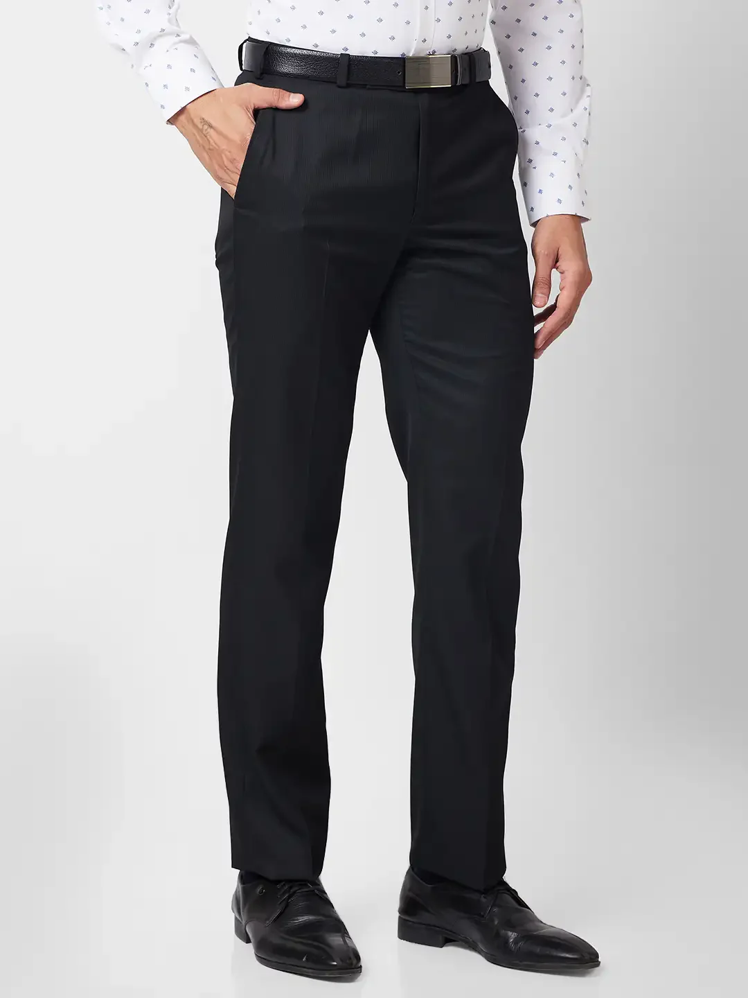 Park Avenue Men Black Stripe Smart Fit Polyester Blend Trouser - Image 2