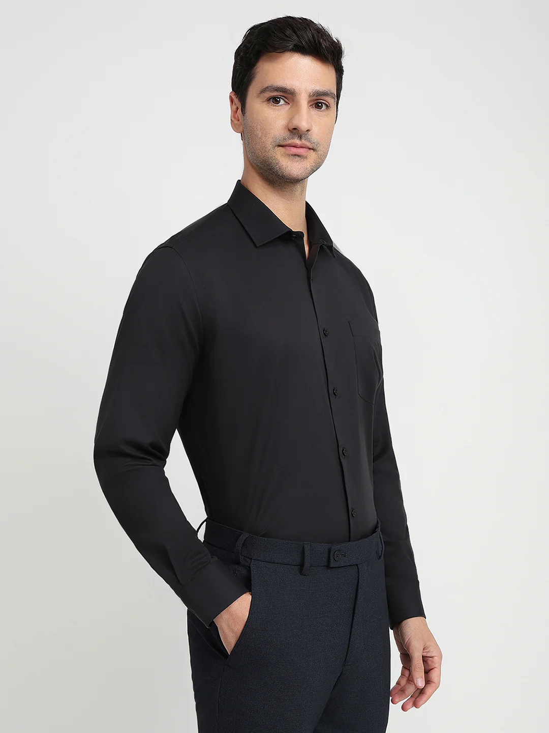 Park Avenue Men Black Structure Regular Fit Cotton Blend Full Sleeve Ainsley Collar Formal Shirt - Image 3