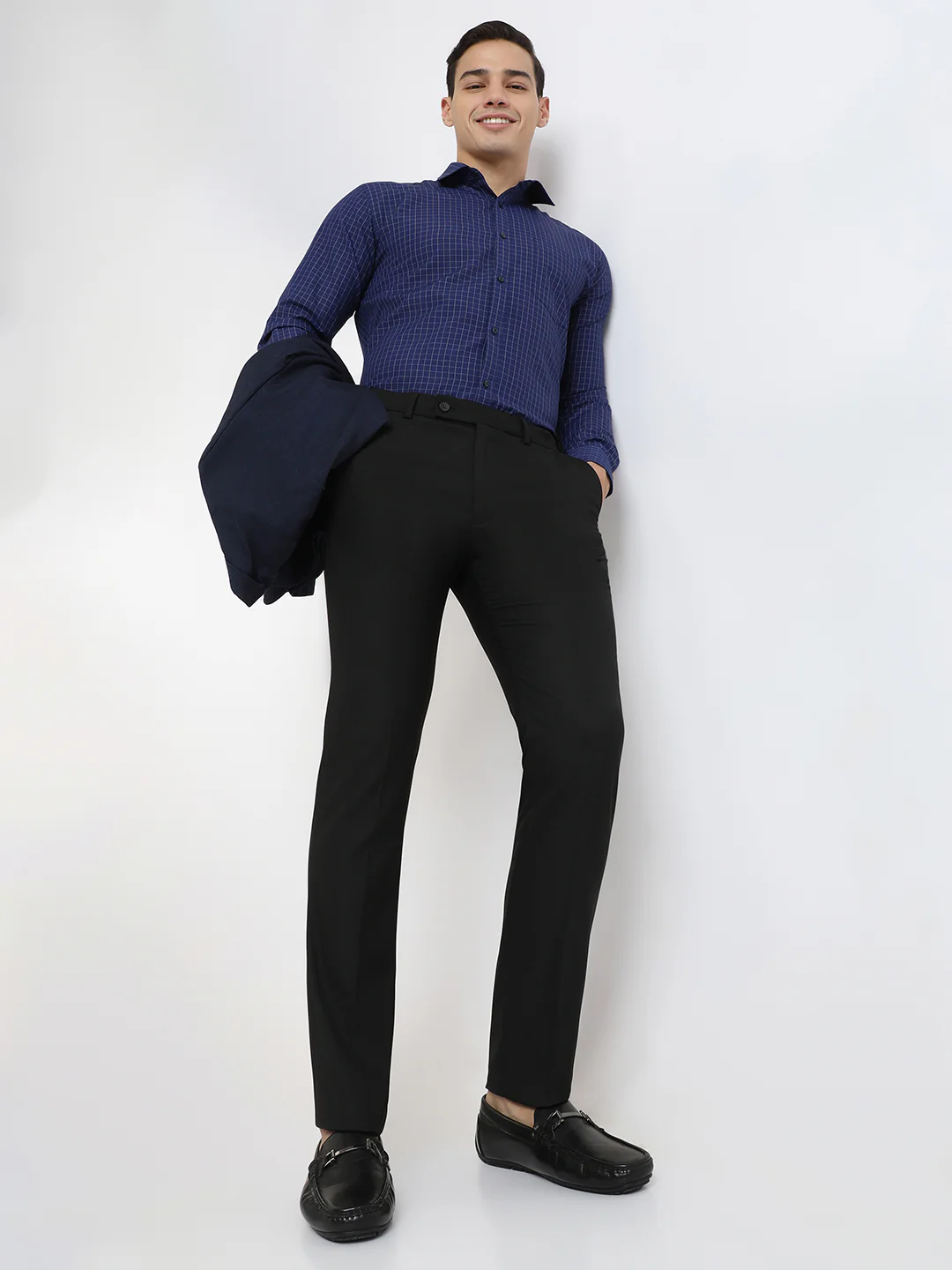 Park Avenue Men Black Structure Slim Fit Polyester Blend Trouser - Image 5