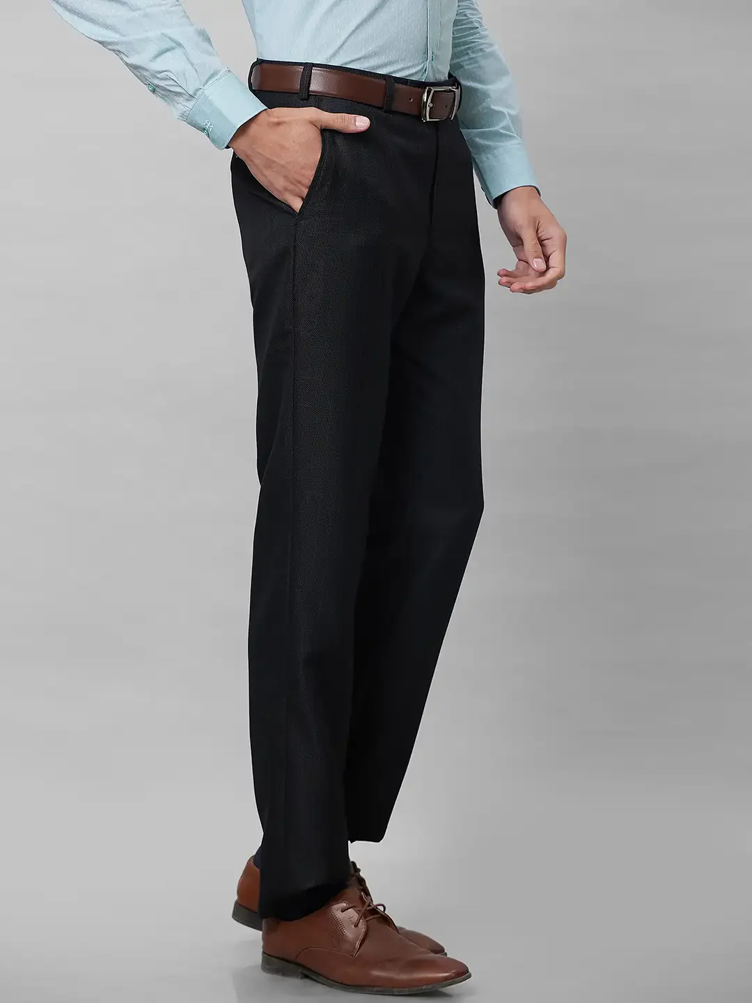 Park Avenue Men Black Structure Smart Fit Polyester Blend Trousers - Image 2