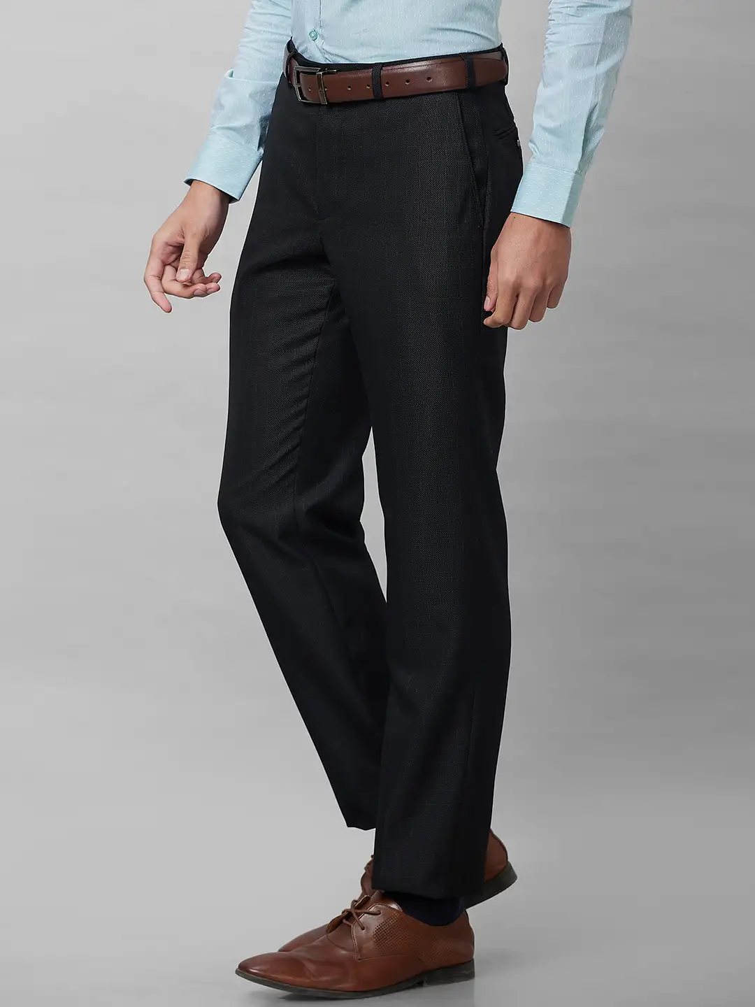 Park Avenue Men Black Structure Smart Fit Polyester Blend Trousers - Image 3