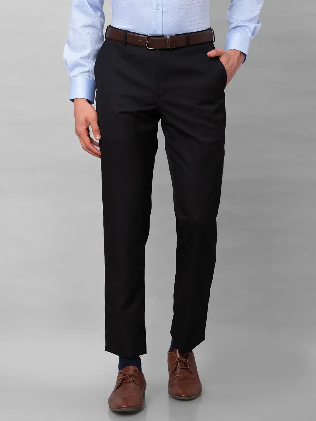 Park Avenue Men Black Structure Smart Fit Polyester Blend Trousers