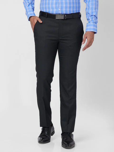 Park Avenue Men Black Super Slim Fit Structured Trouser