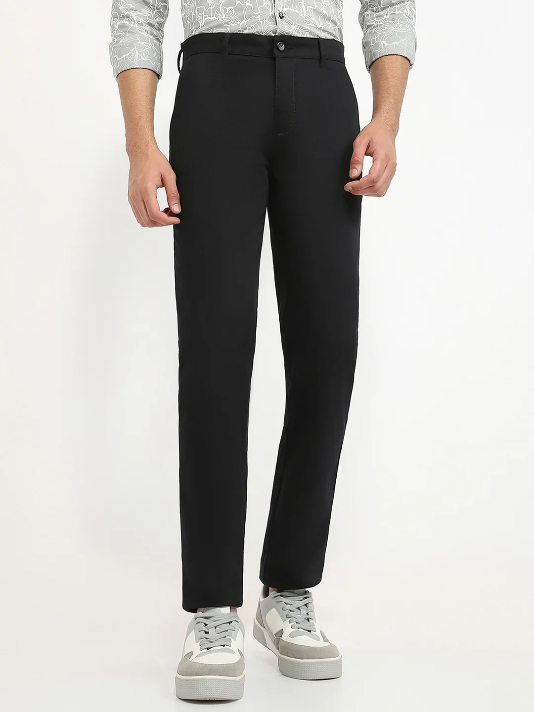 Park Avenue Men Black Twill Slim Fit Cotton Blend Trouser