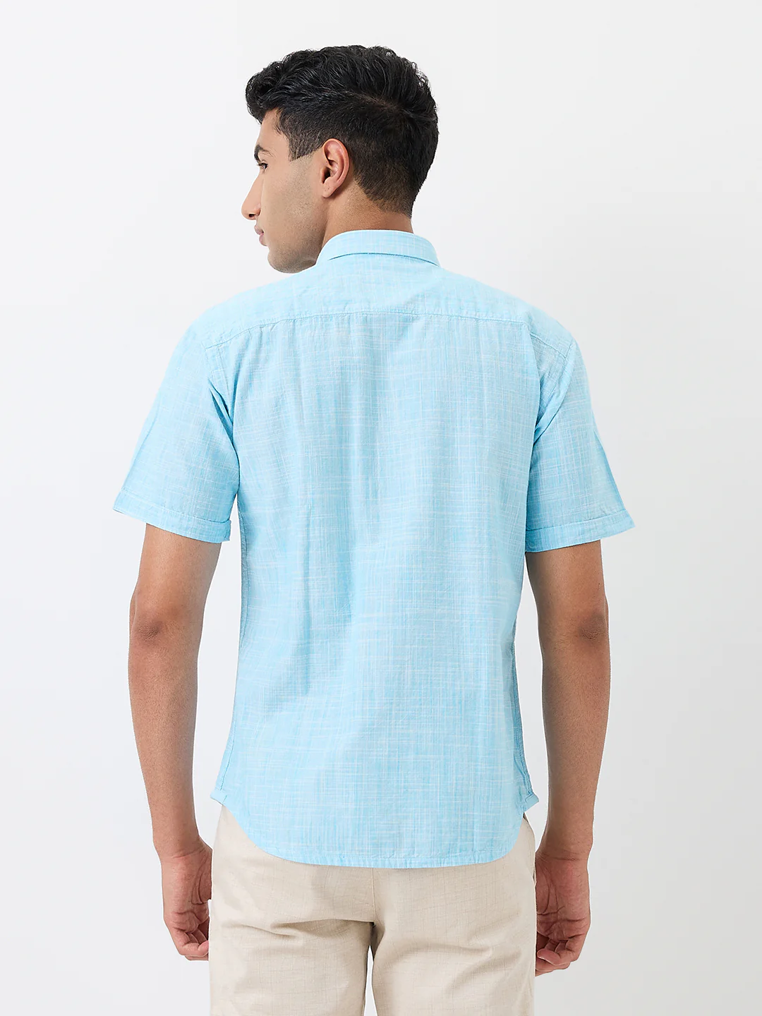 Park Avenue Men Blue Chambray Slim Fit Cotton Blend Shirt - Image 4
