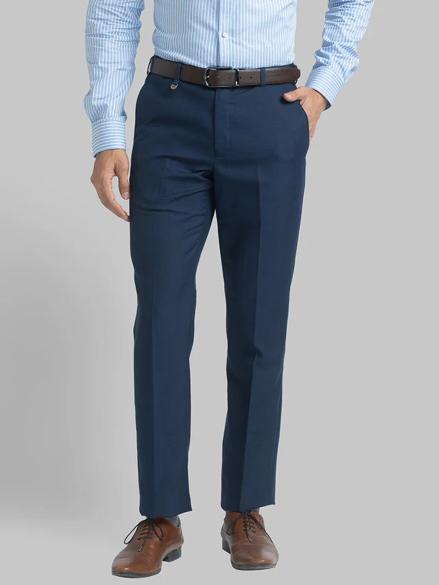 Park Avenue Men Blue Checkered Regular Fit Trouser