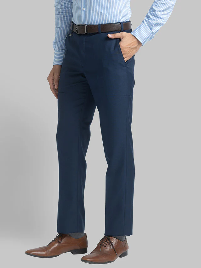 Park Avenue Men Blue Checkered Regular Fit Trouser - Image 3