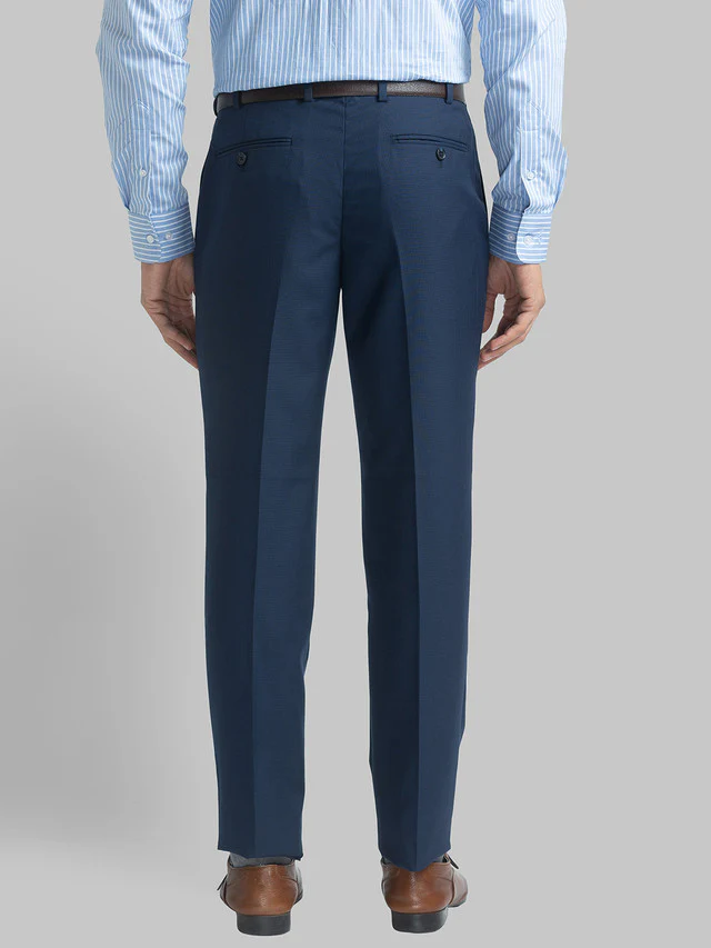 Park Avenue Men Blue Checkered Regular Fit Trouser - Image 4